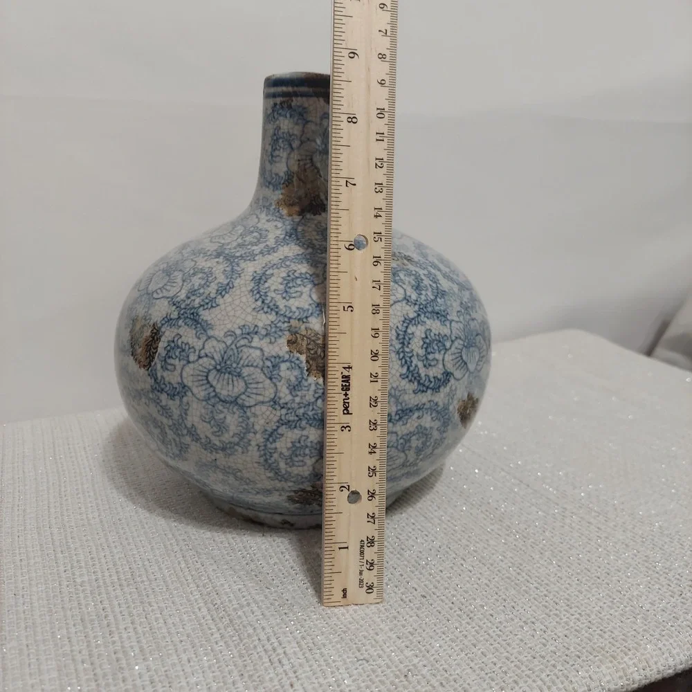 Large Porcelain Flower Bud Vase Distressed Crackle French Shabby Chic